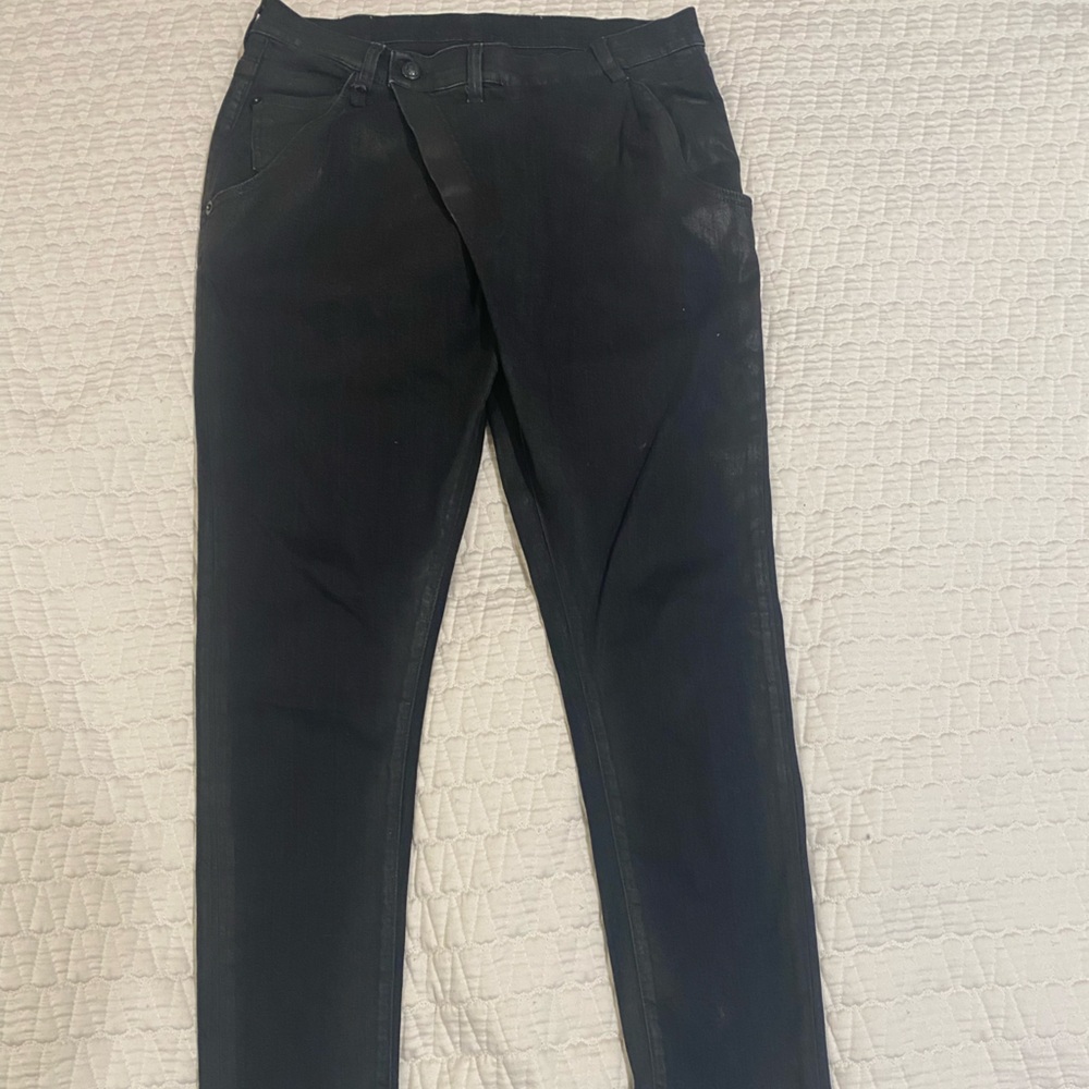 R13 Crossover, coated skinny jeans.